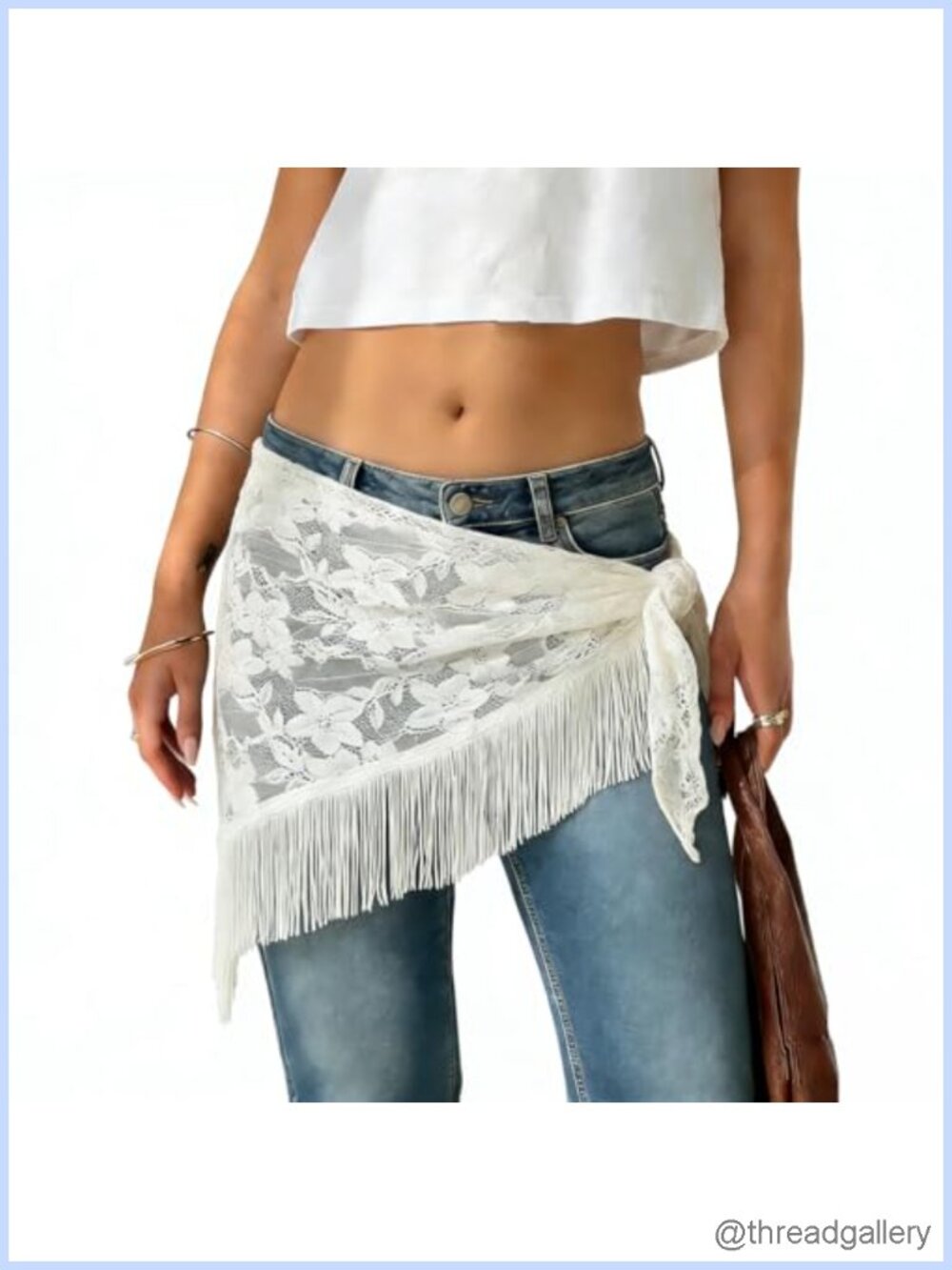 Women Y2K Floral Lace Tassel Tie Waist Hip Scarf Sheer Mesh Boho Festival Wrap